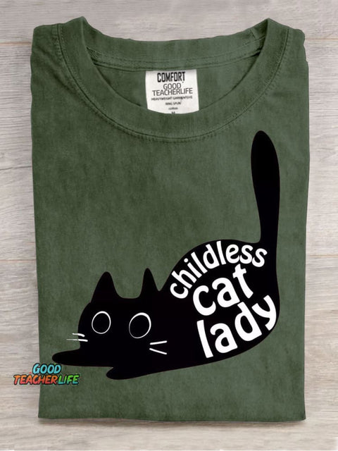 Cute Cat Lady Casual Print T-Shirt