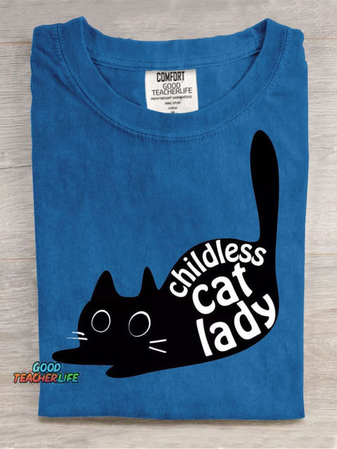 Cute Cat Lady Casual Print T-Shirt