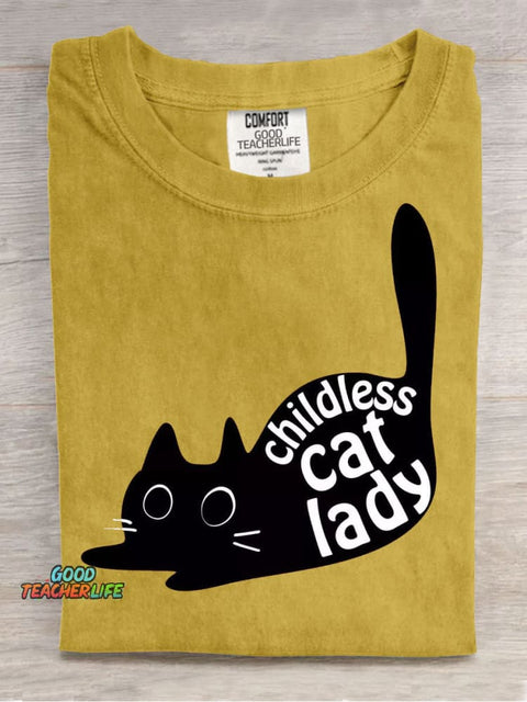 Cute Cat Lady Casual Print T-Shirt