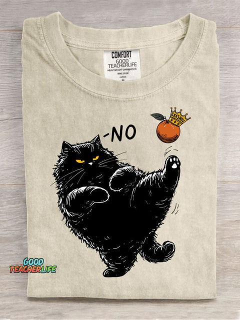 Art Cute Black Cat Casual Print T-Shirt