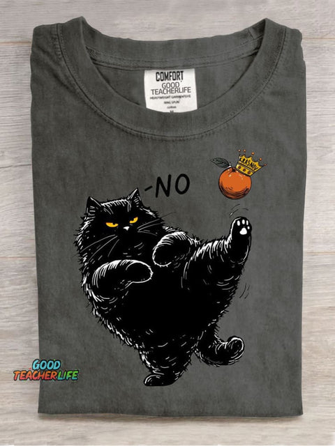 Art Cute Black Cat Casual Print T-Shirt