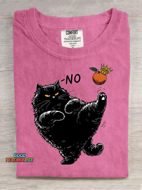 Art Cute Black Cat Casual Print T-Shirt