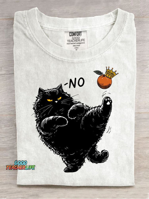 Art Cute Black Cat Casual Print T-Shirt