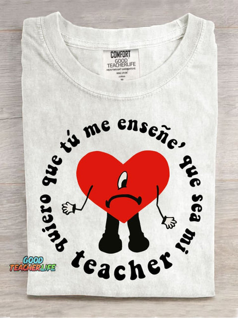 Art Cute Teacher Casual Print T-Shirt