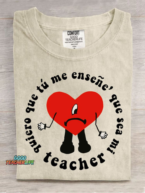 Art Cute Teacher Casual Print T-Shirt