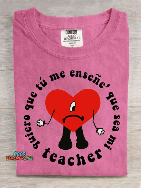Art Cute Teacher Casual Print T-Shirt