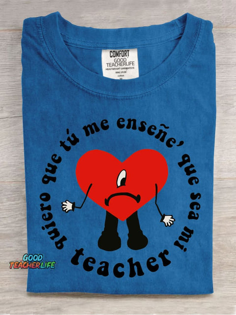 Art Cute Teacher Casual Print T-Shirt