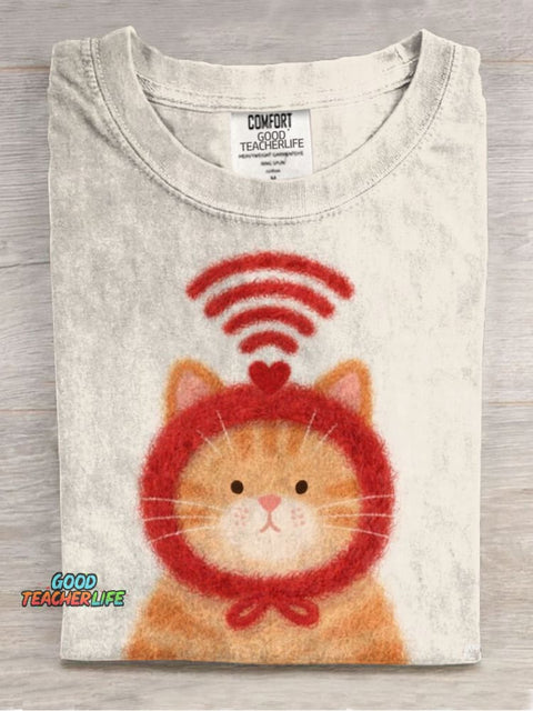 Signal Cat Casual Printed T-Shirt