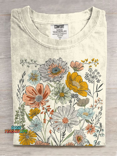 Artistic Fresh Flowers Casual Printed T-Shirt
