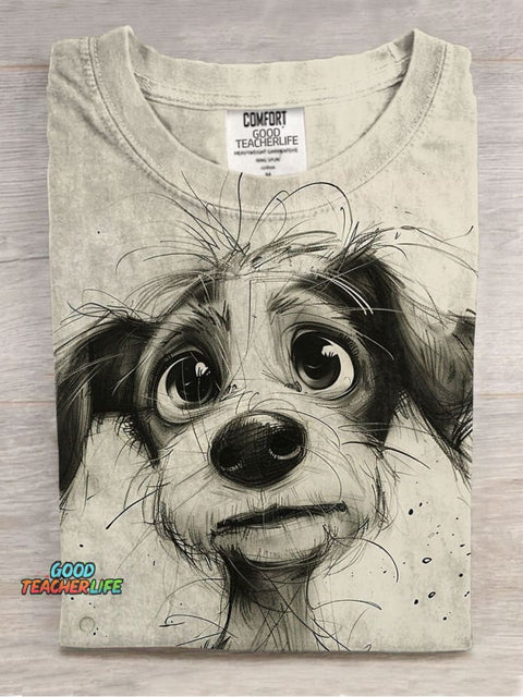 Artistic Messy Puppy Casual Printed T-Shirt