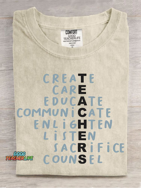 Teacher Casual Print T-Shirt