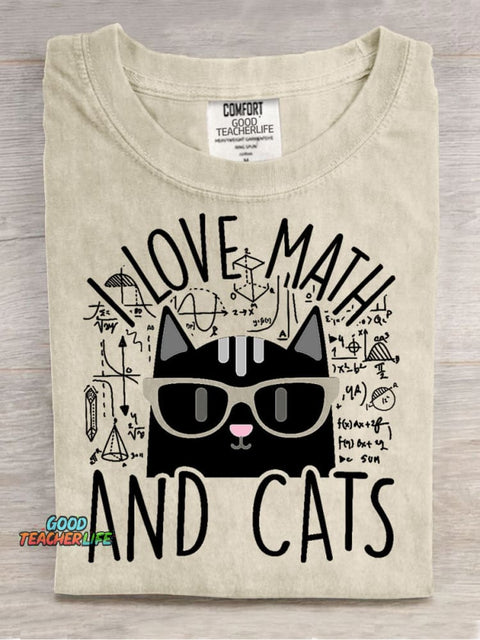 Math Cat Teacher Casual Print T-Shirt
