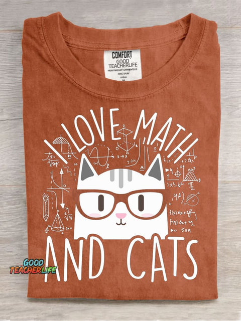 Math Cat Teacher Casual Print T-Shirt
