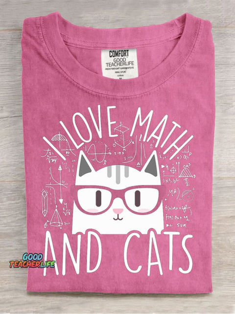 Math Cat Teacher Casual Print T-Shirt