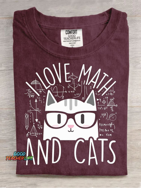 Math Cat Teacher Casual Print T-Shirt