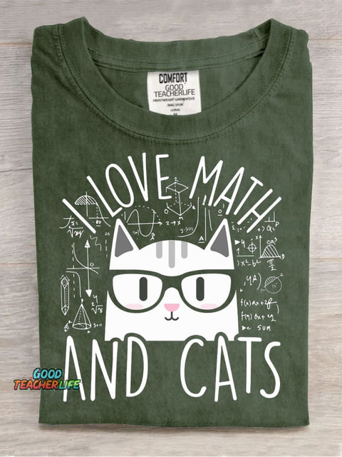 Math Cat Teacher Casual Print T-Shirt