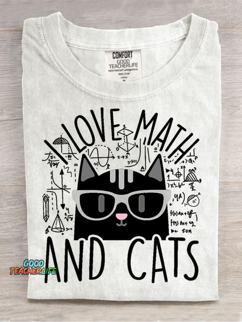 Math Cat Teacher Casual Print T-Shirt