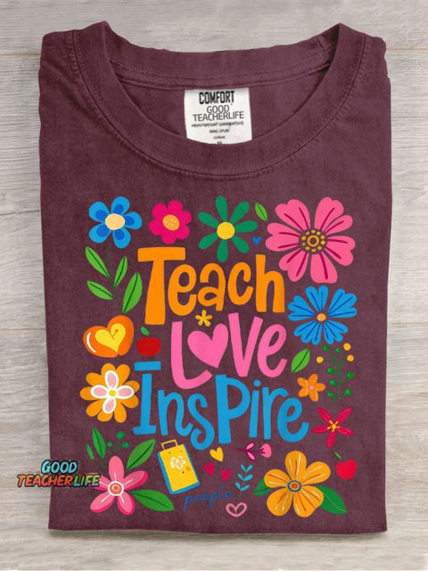 Teach Love Inspire Casual Print T-Shirt
