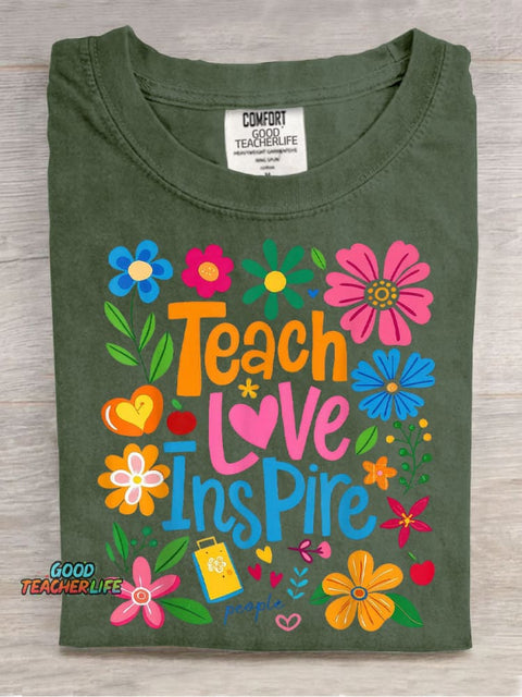 Teach Love Inspire Casual Print T-Shirt