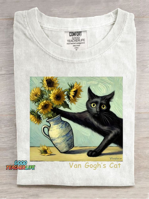 Funny Black Cat Casual Print T-Shirt