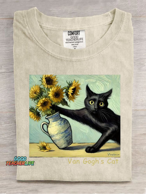 Funny Black Cat Casual Print T-Shirt
