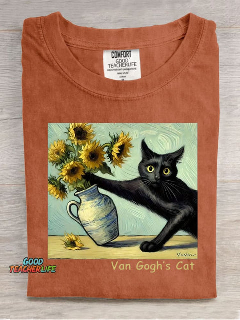 Funny Black Cat Casual Print T-Shirt