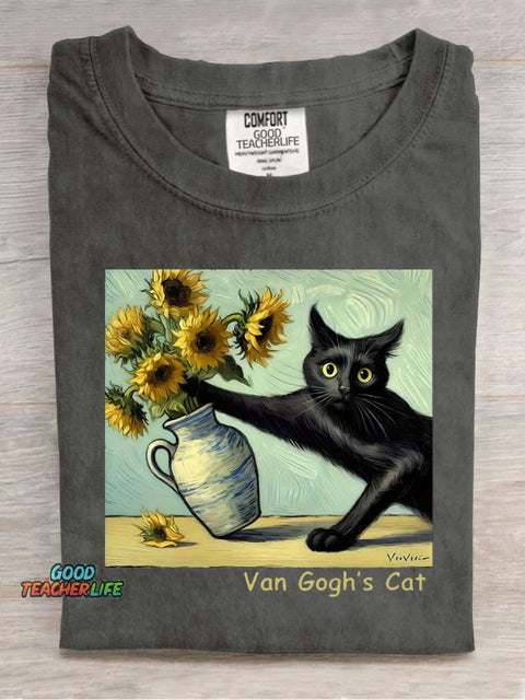 Funny Black Cat Casual Print T-Shirt