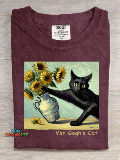 Funny Black Cat Casual Print T-Shirt