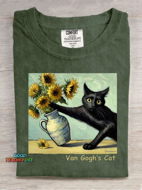 Funny Black Cat Casual Print T-Shirt