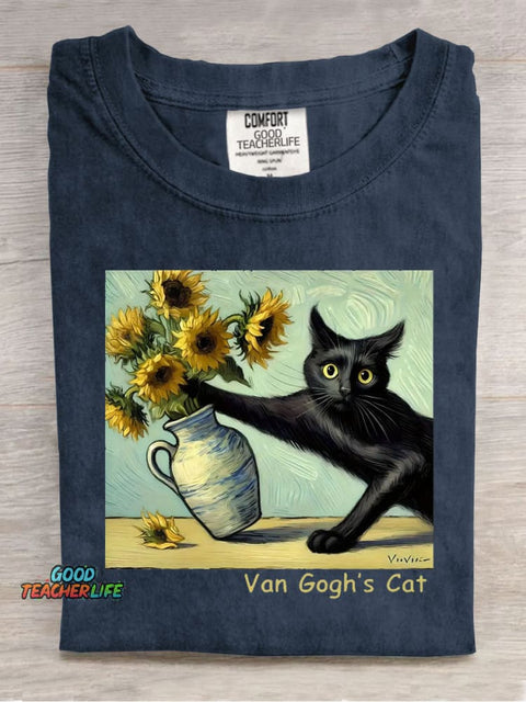 Funny Black Cat Casual Print T-Shirt