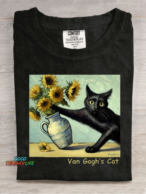 Funny Black Cat Casual Print T-Shirt