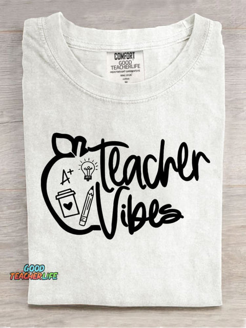 Teacher Vibes Casual Print T-Shirt