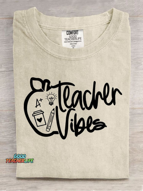 Teacher Vibes Casual Print T-Shirt