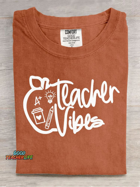 Teacher Vibes Casual Print T-Shirt