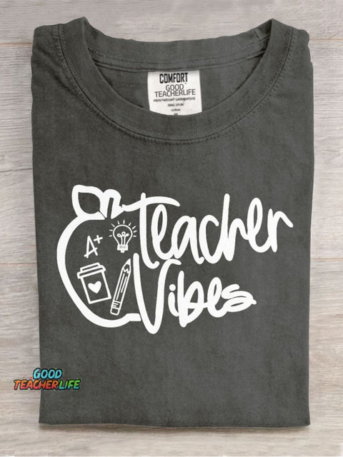 Teacher Vibes Casual Print T-Shirt