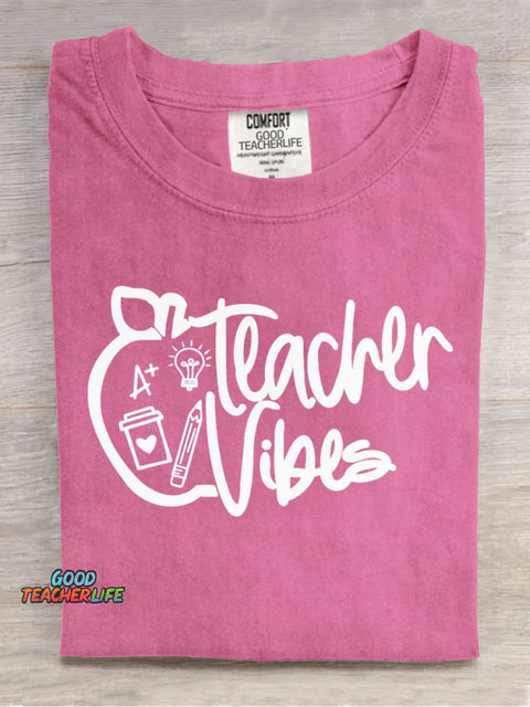 Teacher Vibes Casual Print T-Shirt