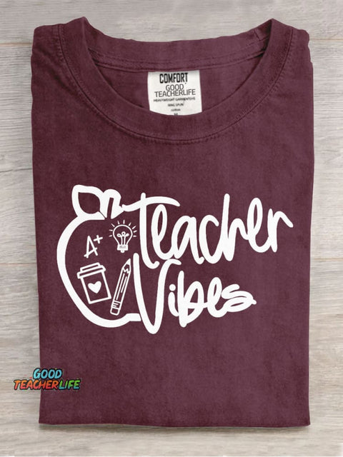 Teacher Vibes Casual Print T-Shirt