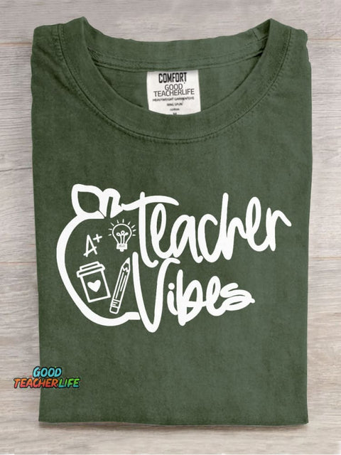 Teacher Vibes Casual Print T-Shirt