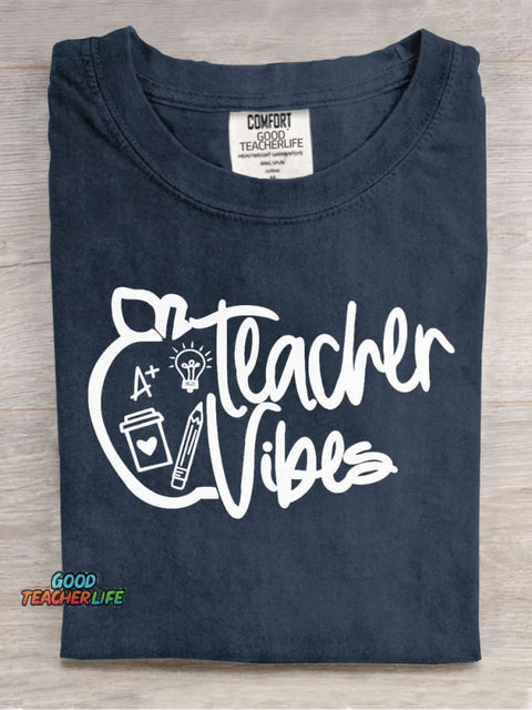 Teacher Vibes Casual Print T-Shirt