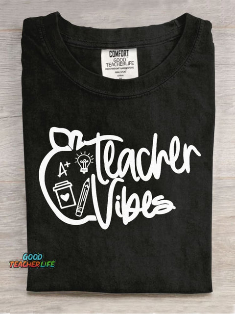 Teacher Vibes Casual Print T-Shirt