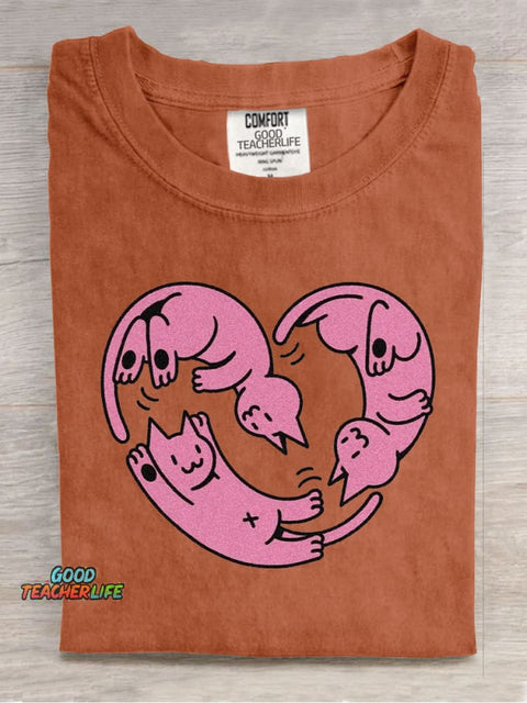 Cute Love Cats Casual Print T-Shirt