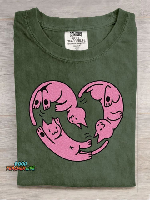 Cute Love Cats Casual Print T-Shirt