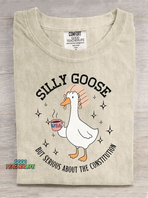 Silly Goose But Serious About The Constitution Casual Print T-Shirt
