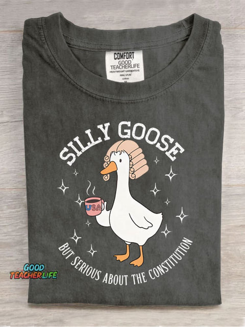 Silly Goose But Serious About The Constitution Casual Print T-Shirt