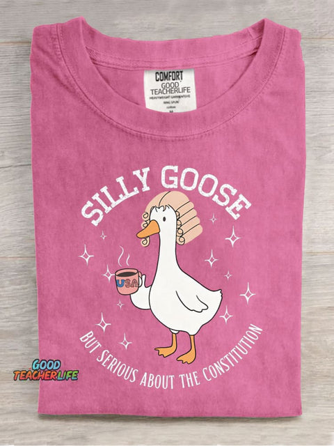Silly Goose But Serious About The Constitution Casual Print T-Shirt