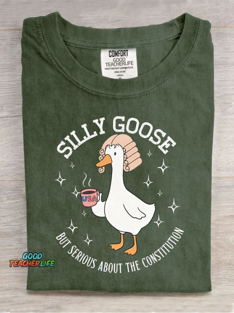 Silly Goose But Serious About The Constitution Casual Print T-Shirt