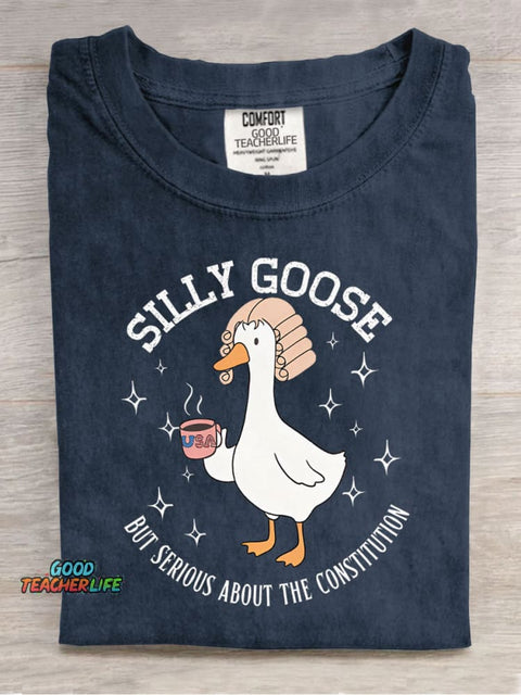 Silly Goose But Serious About The Constitution Casual Print T-Shirt
