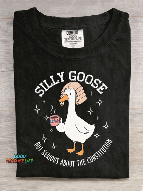 Silly Goose But Serious About The Constitution Casual Print T-Shirt