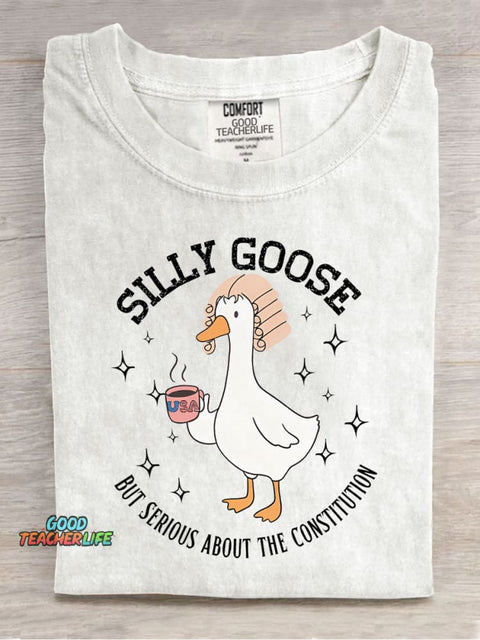 Silly Goose But Serious About The Constitution Casual Print T-Shirt
