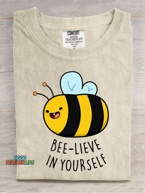 Bee-lieve In Yourself Casual Print T-Shirt